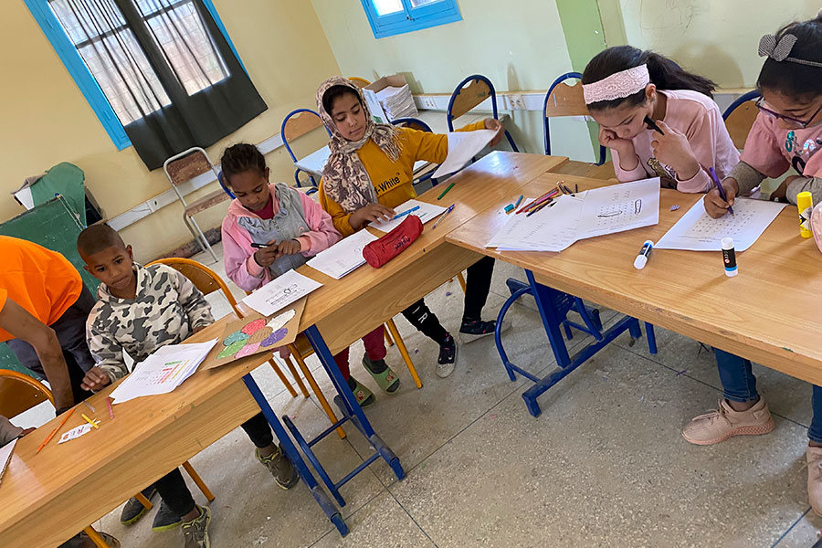 An English Through Gardening class in the village of Agdz in the Moroccan Atlas Mountains