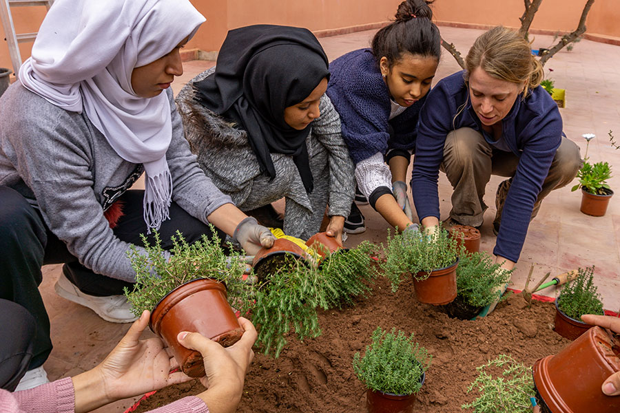 'Growing Gardeners' at a girls boarding house in Marrakech in Morocco